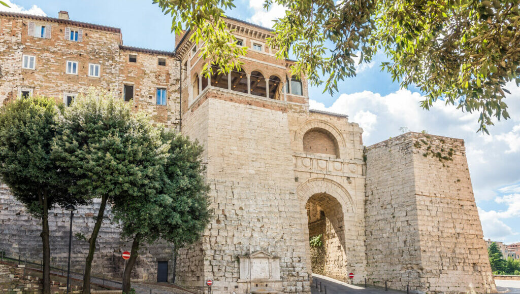 View atthe Building of Etruscan Arch in Perugia - Italy